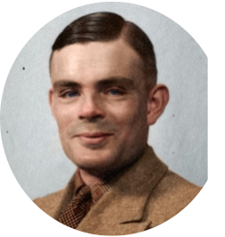 Photo of gay mathematician Alan Turing. 
           He smiles at the camera.